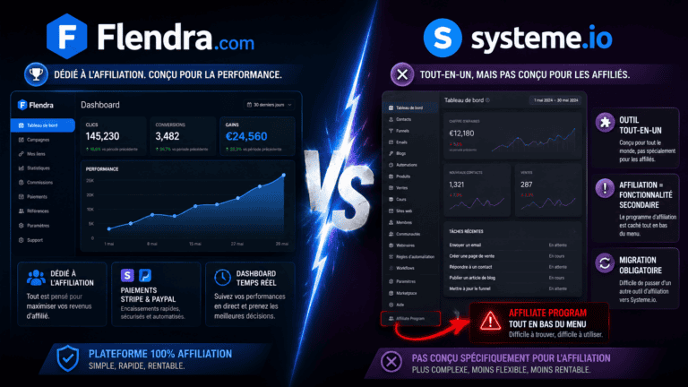 Flendra vs Systeme.io affiliation : quelle plateforme choisir en 2026 ?