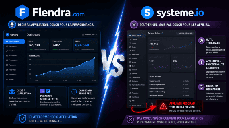 Flendra vs Systeme.io affiliation : quelle plateforme choisir en 2026 ?